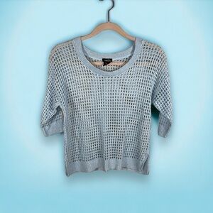SMALL RUE21 PASTEL BLUE SILVER THREAD ACCENT Y2K STYLE OPEN KNIT  SHORT SLEEVE